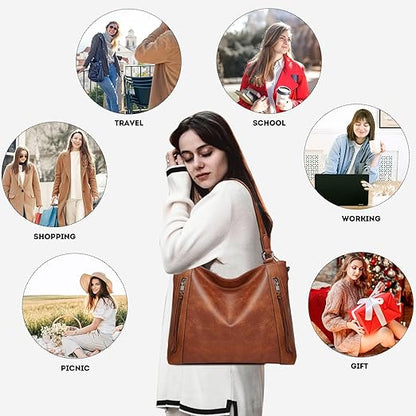 Tote Bags For Women PU Leather Hobo Bags for Women Purse Stylish 2 in 1 Handbags with Shoulder Strap Ladies Office Bag